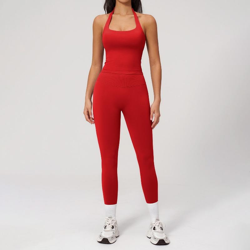 High elastic and quick-drying sports vest set, beautiful back yoga set, women's seamless knitted tight casual fitness wear