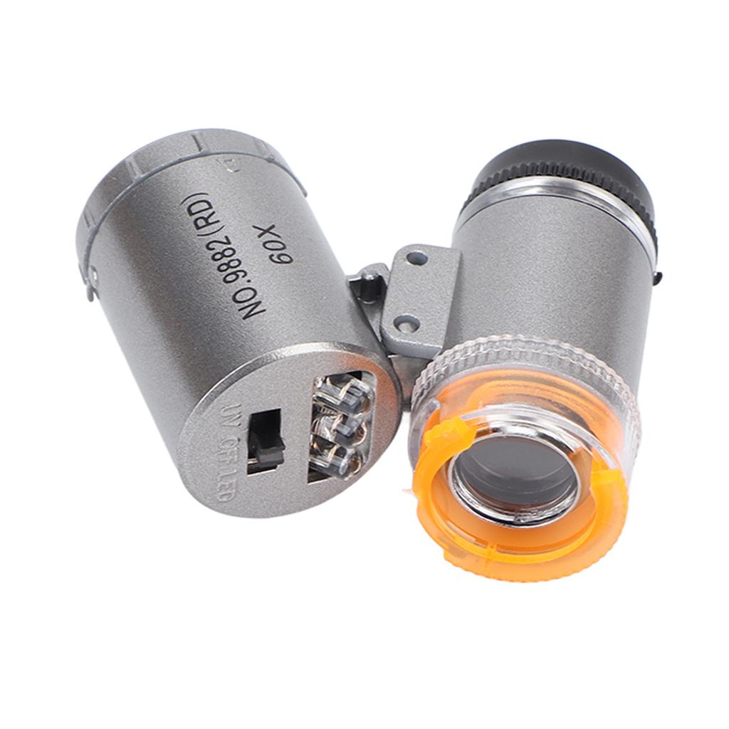 Pocket Microscope 60X Magnification 2 LED Lights 1 UV Light Wide Application Durable ABS Acrylic Portable Microscope