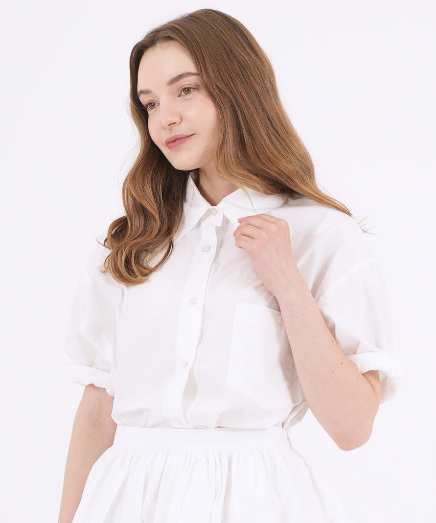 THE-ABON Cotton Pocket Roll-Up Half Shirt White