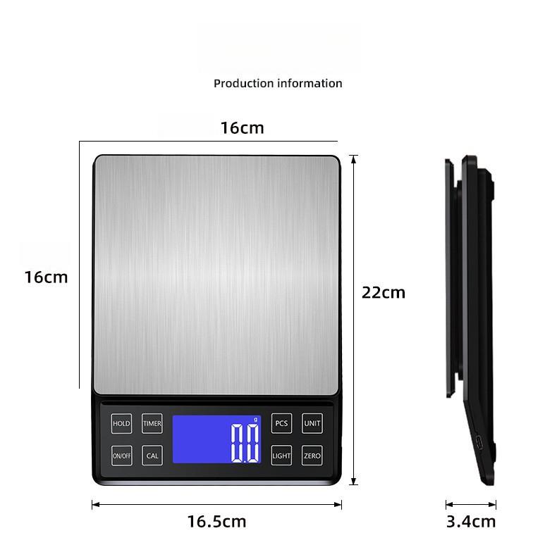 Kitchen Scale, 3kg/0.1g, with Calibration weights, Rechargeable
