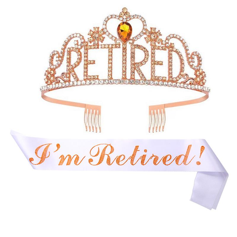 Graduation Party Crown Strap Set Letters RETIRED Diamond Crown Retirement Party Headpiece