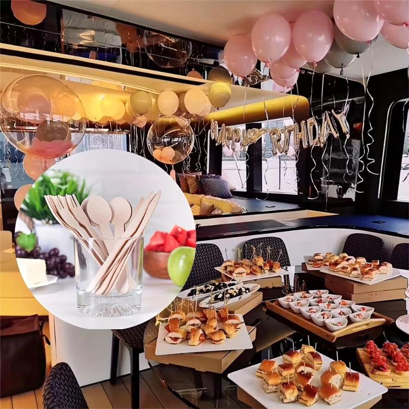 50/100pcs Disposable Wooden Mini Forks Spoons Knives Wooden Tableware Suitable For Parties Camping Banquets Weddings Picnics