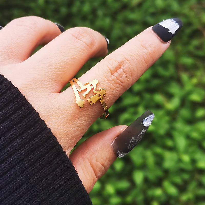 Vintage Gold Color Stainless Steel Rings for Women Moon Round Couple Anillos Jewelry Ring on Finger Gift JZ690 SSK