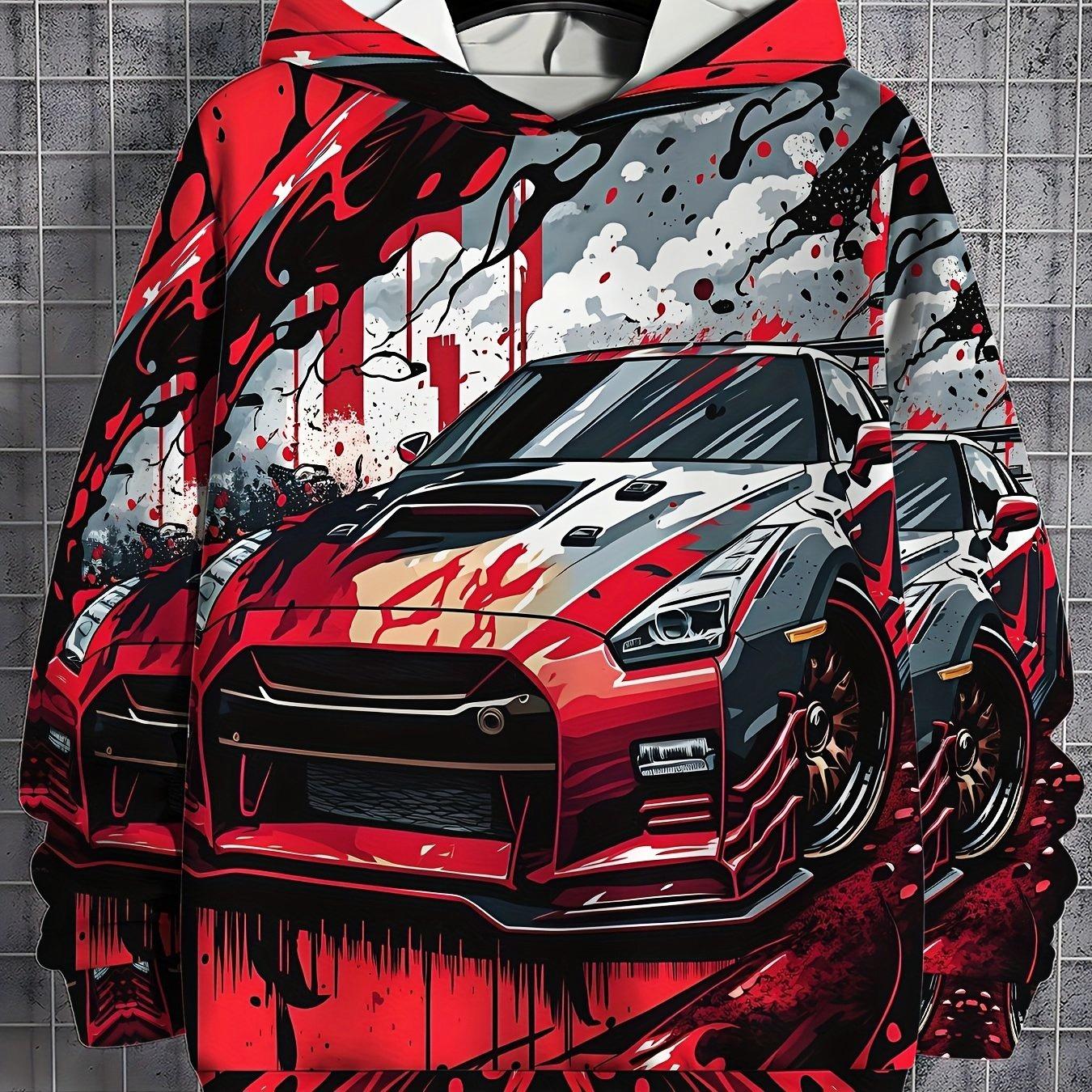 

Boys casual hoodie, cool car print - perfect choice for long sleeves in spring and autumn, loose fit 13-14Y