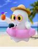 Mini Ghost Figurine Halloween Decoration with Flamingo Float and Straw Hat Seasonal Tabletop Ornament for Indoor Outdoor Display