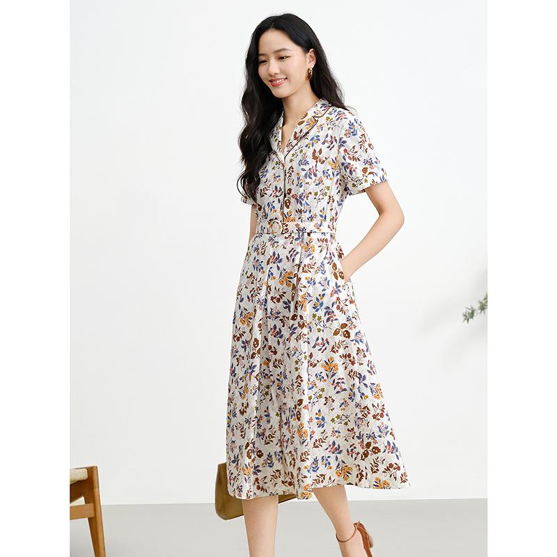 JUZUI Retro Countryside Floral 100% Cotton Dress for Women 2025 Summer Collection