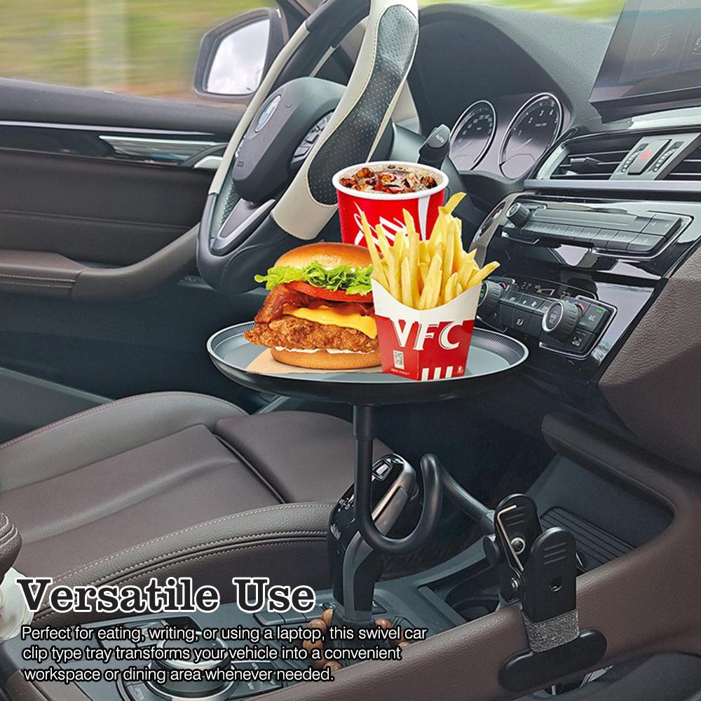 New Car Food Tray Non-Skid Black ABS Organizer Adjustable Mount W/ Clamp Fit for Automobile Snacks Table Bottle Passenger Seat