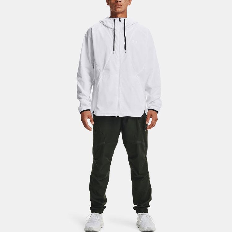Under Armour Woven Series Solid Color Logo Hooded Windbreaker Jacket Men Jackets White 1361612-100