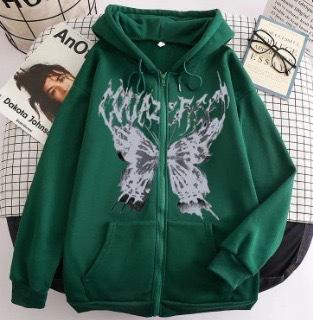 Hooded sweater in stock, zipper sweater autumn and winter European and American butterfly sweater gothic sports hooded jacket