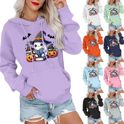 Women's Fashionable, Casual, Comfortable Round-neck, Hooded, Long-sleeved, Halloween-print Warm Sweater