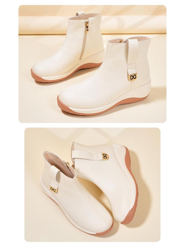 2025 Spring Soft-Soled Wedge Heel Mom Shoes: Thick-Soled, Flat Casual Boots for Height Increase