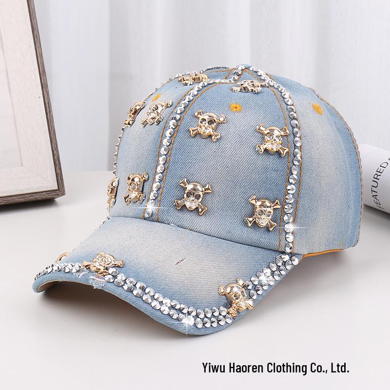 Damen Strass Denim Baseballkappe - Paris Schriftzug Sonnenhut