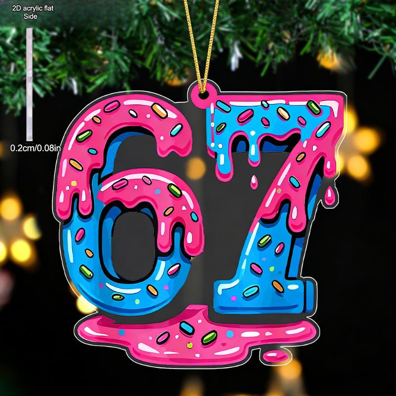 Valentine's Day 67 Number Hanging Ornament - Transparent Acrylic Pendants, Drops & Finials Suitable for Couples Gift, Decor - No Electricity Needed 