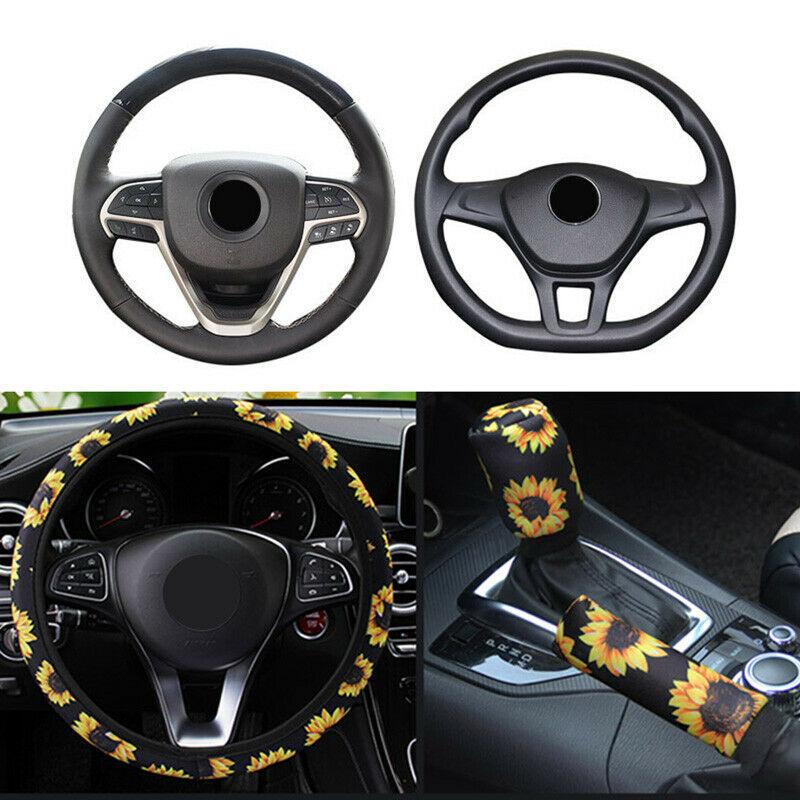3-teiliges Set Einzigartige Sonnenblumen Auto Lenkrad Handbremse Schalthebel Abdeckung