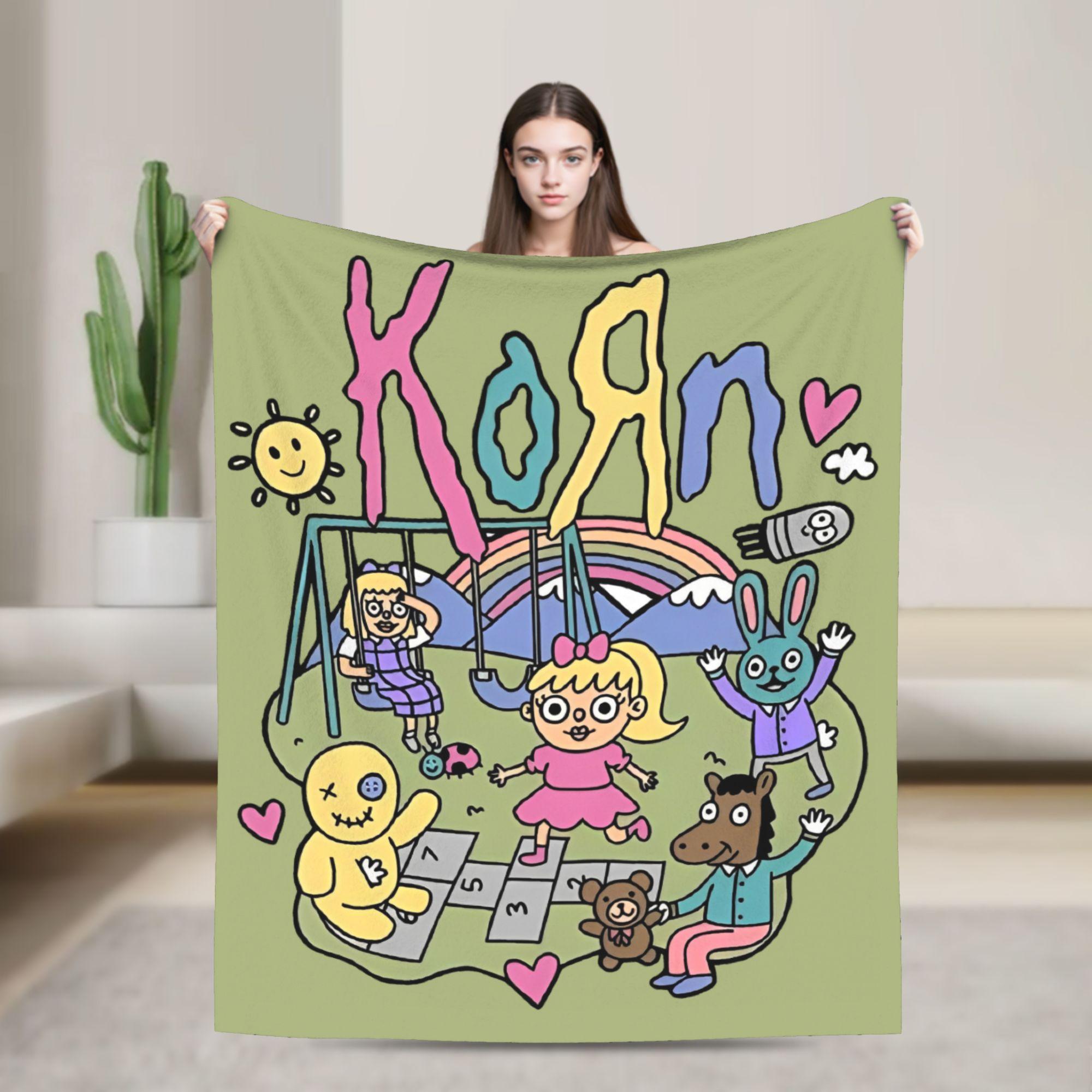 

Korn Nu Metal Doll Knitted Blanket Coral Fleece Graffiti Music Korn Art Lightweight Thin Throw Blankets Bedspreads Portable 75x90cm