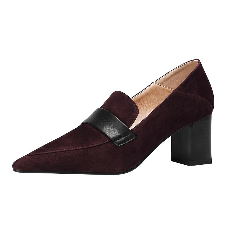 Pointed Loafers Women's Thick Heels High Heels Work Shoes Women's Black British Style Small Leather Shoes Single Shoes Women's