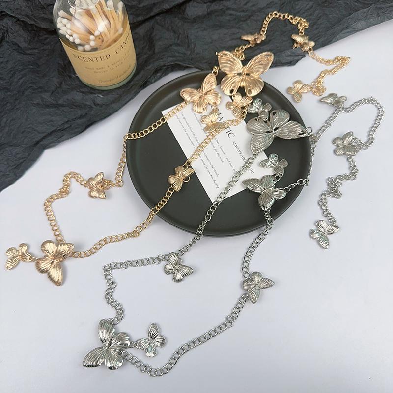 Exquisite Gold Color Butterfly Waist Chain For Women Vintage Metal Long Tassel Belt Lady Body Chains Y2K Jewelry Accessories