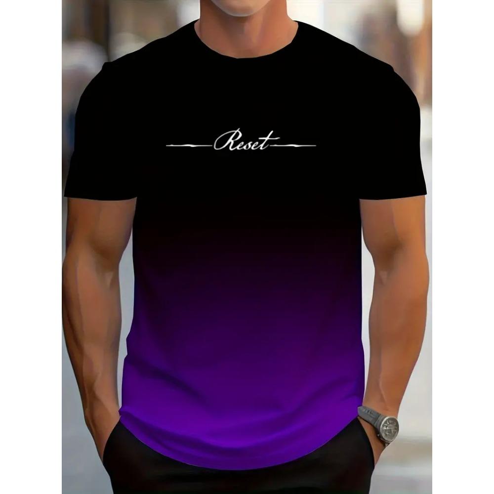 Fashion Gradient Reset Letter Graphic T Shirts Summer Simple Fashion Mens 3D Printed T-shirts Loose Breathable Sports Tees Tops S