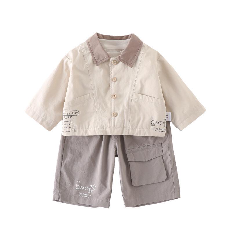 Spring 2026 Baby Boy Three-Piece Set: Long Sleeve T-shirt, Cargo Pants & Jacket