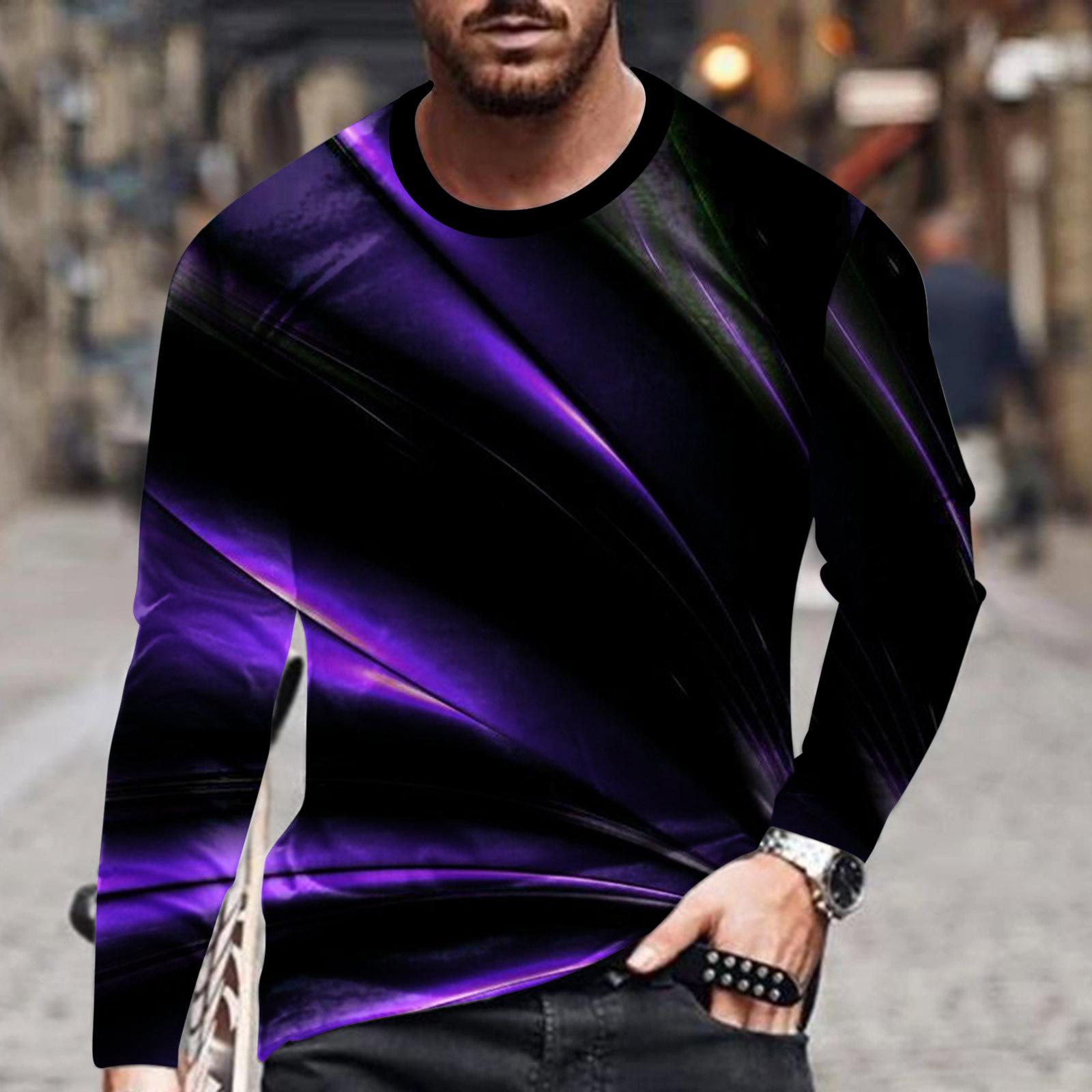 

Весенне-осенний топ с круглым вырезом и 3D-принтом в виде линий, модные повседневные простые мужские футболки с длинным рукавом 5XL