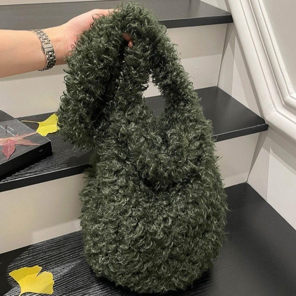 

New Faux Fur Fuzzy Tote Bag Large Fluffy Crossbody Bag Soft Handbags Stylish Accessory зелёный