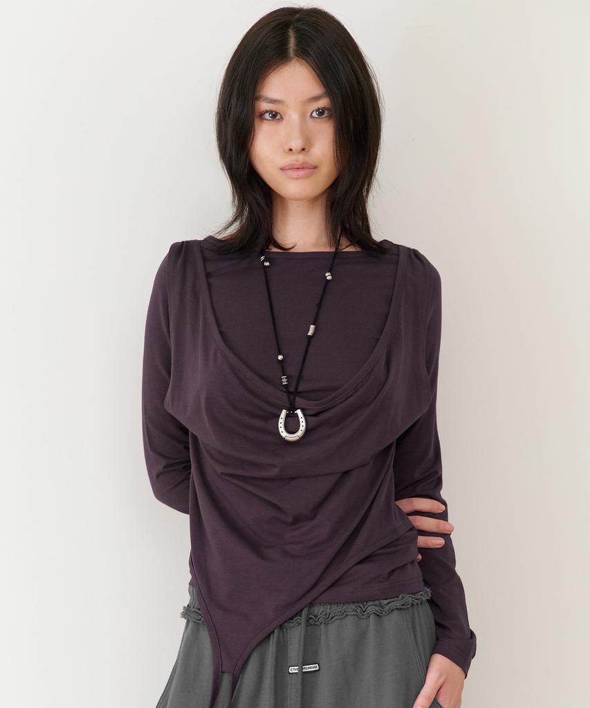 THEVINYLHOUSE Draped Layered Ls Tee(W) Purple