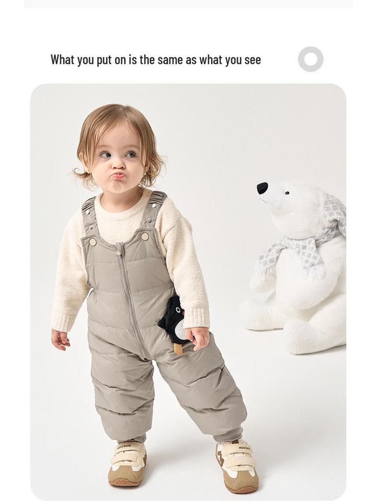 Winter-Latzhose für Babys und Kleinkinder - Verdickte weiße Entendaune