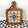Wood and Ceramic Cutting Board Colorful Tile Trivet Mediterranean Appetizer Board Handmade Kitchen Decor