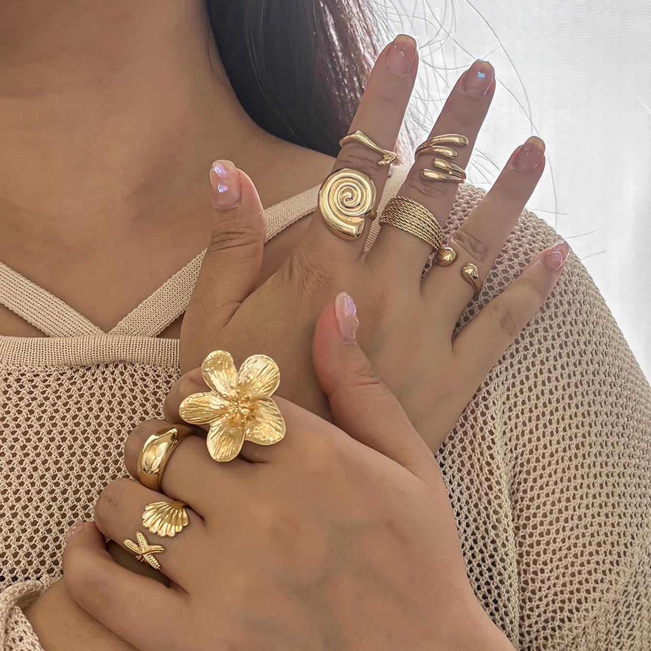 Hot-selling irregular special-shaped flower opening ring set personalized exaggerated style ring