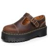 Aberdeen Thick-soled T-strip Mary Jane Women's Shoes, Genuine Leather Low-top Small Leather Shoes, First-layer Crazy Horse Brown Student Muffin Sole