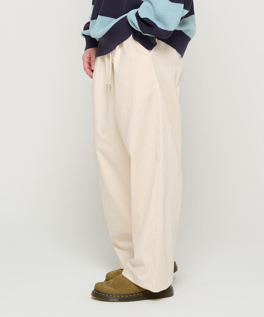 CARGOBROS Double-Pleat Linen Wide Elastic Pants (Ivory)