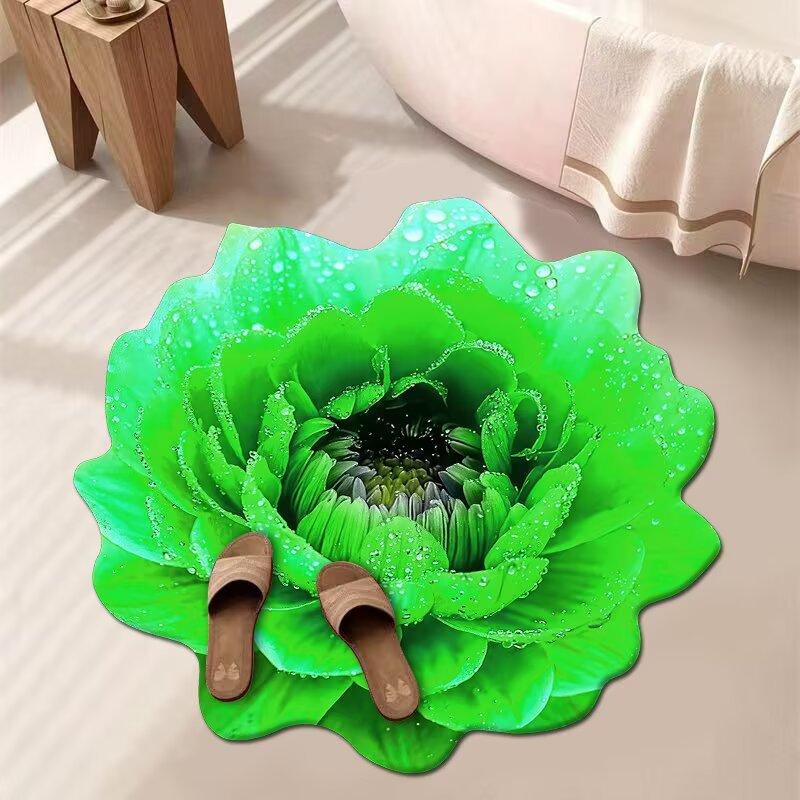 3D Květinový Koberec Koupelnový Absorpční Domácí Protiskluzový Odolný vůči Nečistotám Snadno Udržovatelný Předložka