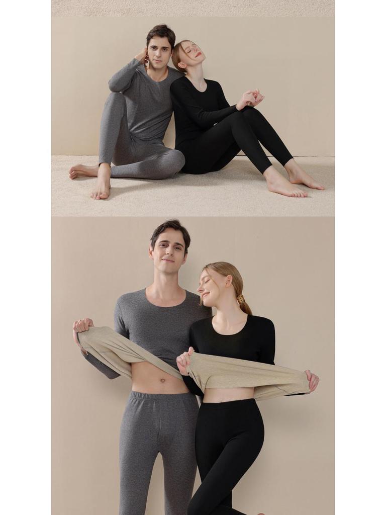 2025 New Autumn/Winter Wool Silk Warm Underwear Set for Couples - Women's and Men's Base Layer Pants