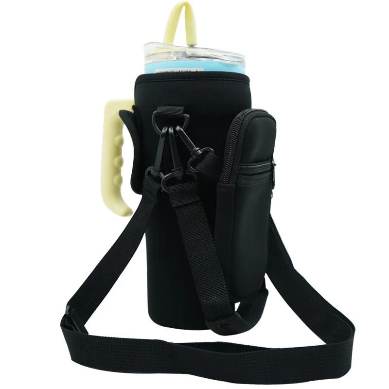 40oz Neoprene Water Bottle Carrier Bag for Stanley Quencher Cup Sleeve with Adjustable Shoulder Strap Water Bottle Holder Pouch