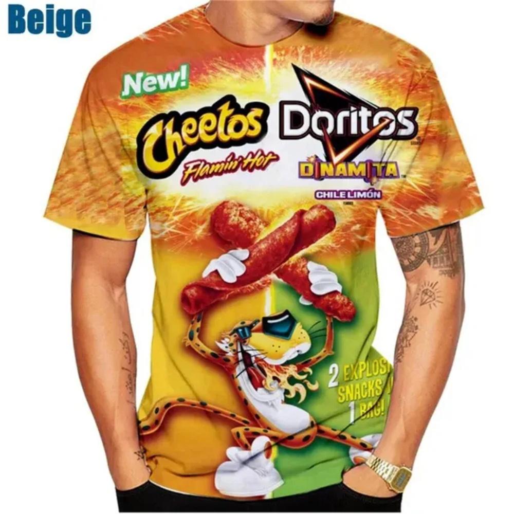Sommer Herren T-Shirt 3D Gedruckt Cheetos Lebensmittel Druck T-Shirt Modisch Lässig Kurzarm Sportbekleidung Atmungsaktiv Herrenbekleidung