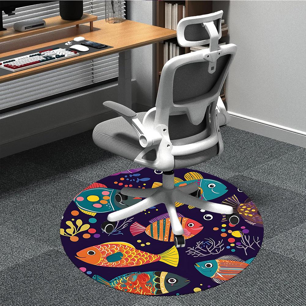 

1PC Oceanarium Fishes Office Round Area Rug, Mat Suitable For Office, Under Office Chairs Bedroom Living Room Home Decor, Room Deco 80cm