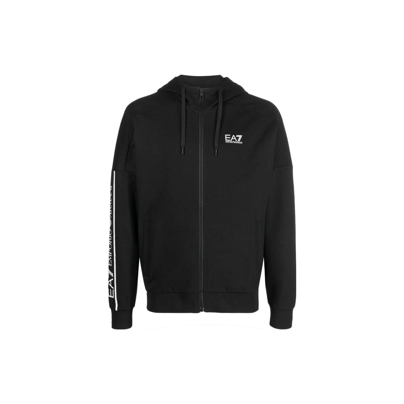 Emporio Armani SS23 EA7 Series Letter Logo Printed Drawstring Hooded Jacket Men jackets Black 3RPM63-PJ05Z-0200 M