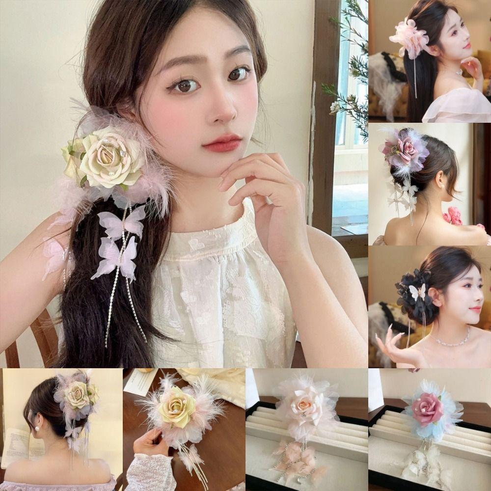 

Puffy Tassel Hair Claws Feather Flower Ponytail Hair Clips Hair Accessories Party Performance 7