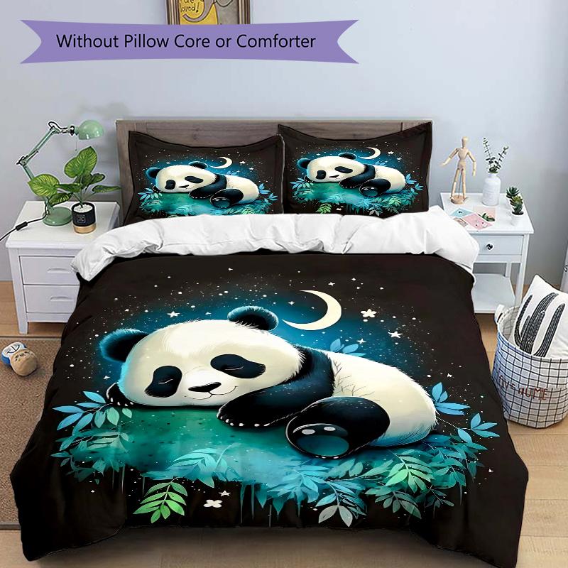 

3pcs Moonlit Night Panda Bedding Set - Includes Quilt Cover and Pillowcases, Suitable for All Seasons, Machine Washable - Ideal Gift for Fam 135cm*200cm