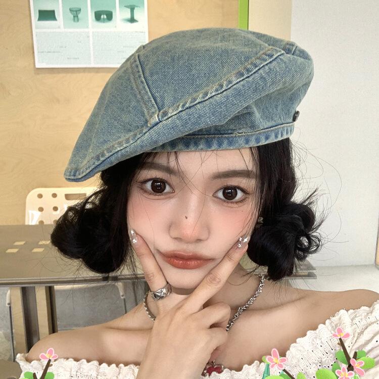 Cowboy Beret Female Summer Show Face Small Wash Do Old Versatile Literary Retro Octagonal Hat Big Head Circumference Hat