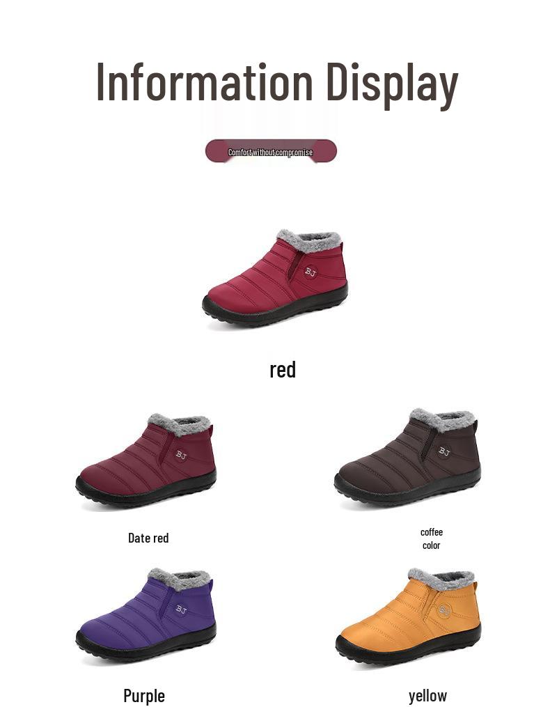 Jinshiyuan Women's Lightweight Slip-on Snow Boots - Warm Cotton Shoes for Middle-aged & Elderly