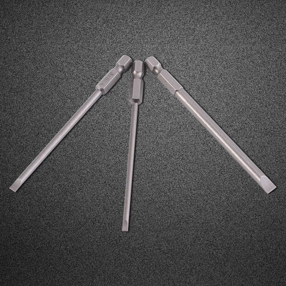 4 Pcs 100mm / 4 Inch Length Flat Head Screwdriver Bits 3mm 4mm 5mm 6mm Tips 1/4 Inch Hex Shank Magnetic Screwdriver Bits