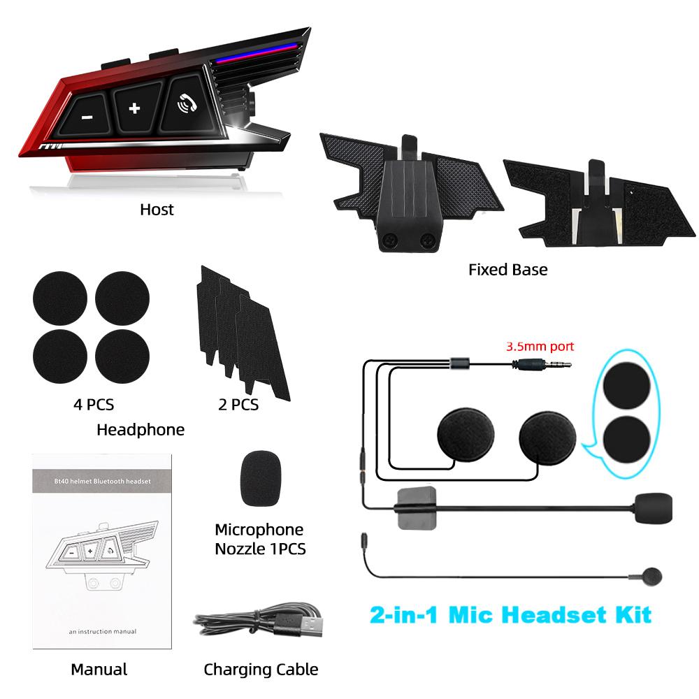 

BT40 Motorcycle Wireless Helmet Headset Stereo Bluetooth Hands Free Call Earphones IPX6 Waterproof 1000mAh with Ambient Light
