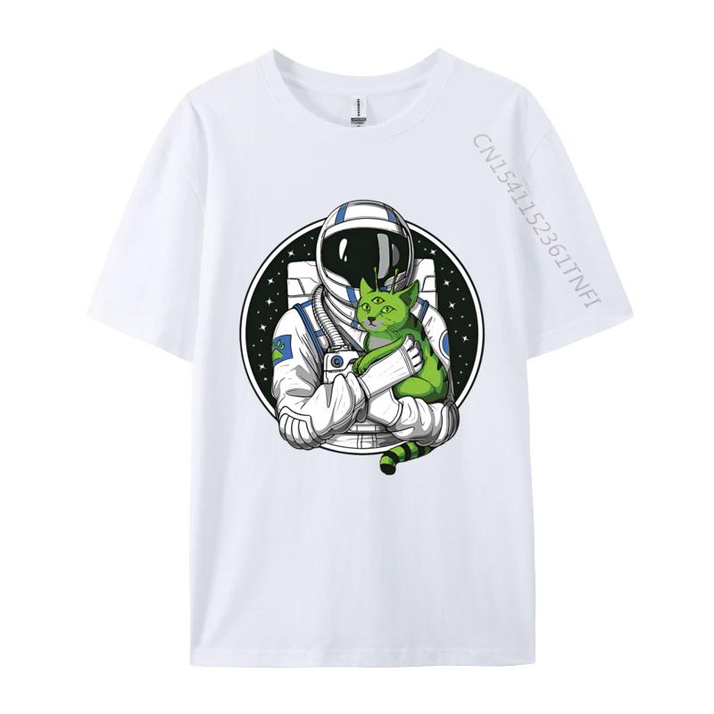 Astronaut Alien Cat Psychedelic Space Tshirt Men Cotton Tshirts Astronaut Gifts Man Tops Streetwear Newest Design