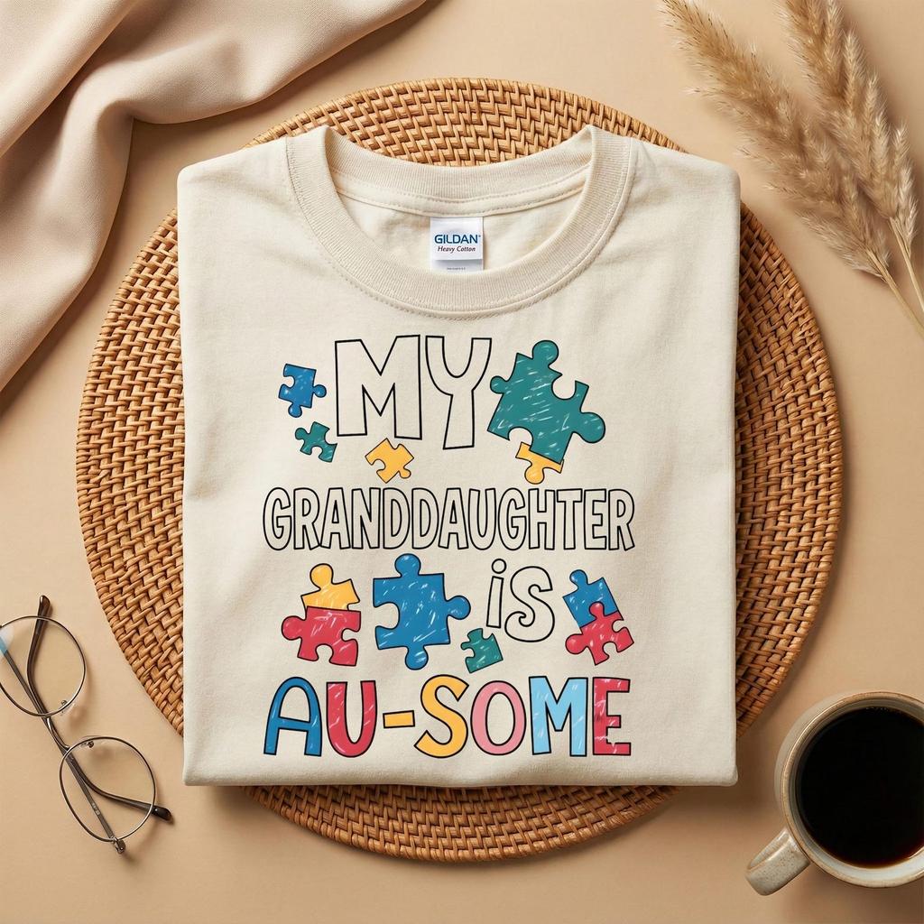 My Granddaughter Is Au-some Shirt, Autism Awareness Grandma Tee, Puzzle Piece Graphic Shirt, Proud Autism Family Gift