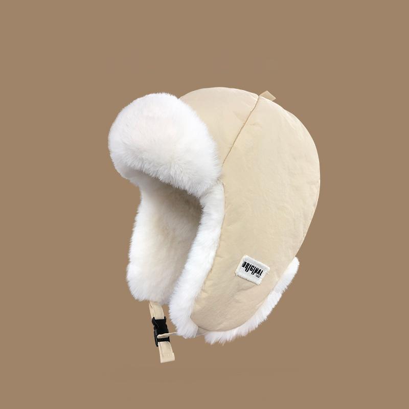 Retro Thickened Ear Protective Hat Windproof Plush Cycling Hat Korean Style Big Head Circumference Women Hat Ladies