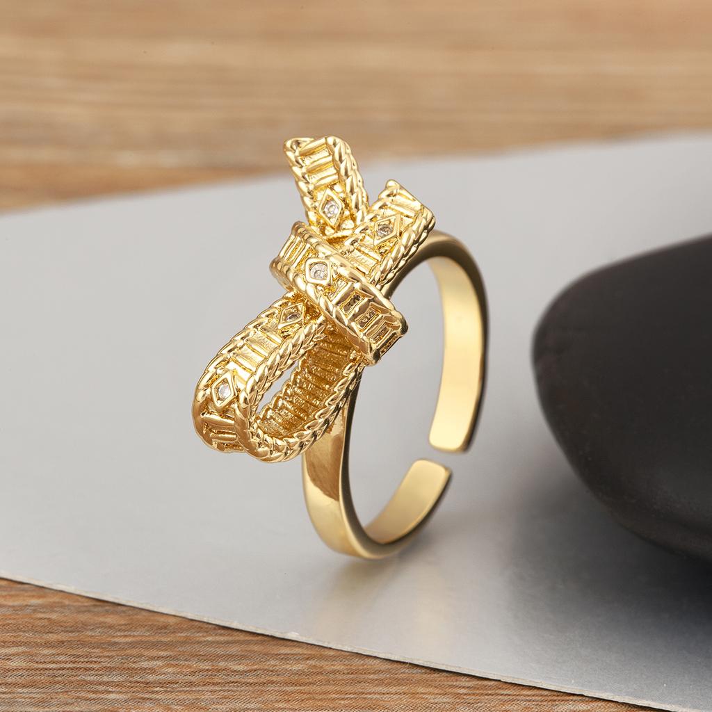 Nidin Romantic Fine Bowknot Shape Shine Zircon Open Rings Adjustable For Women Men Couples Elegant Aesthetic Finger Jewelry Gift