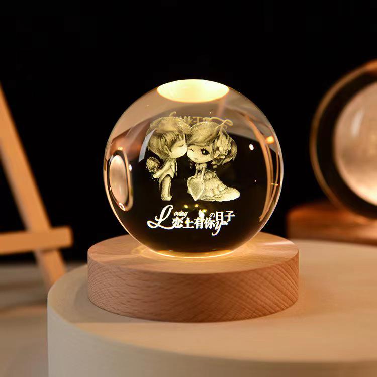 Starry Elk Crystal Ball Night Light - 3D Carved Luminous Desktop Ornament for Christmas, Birthdays, or Valentine's Day