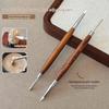 Wood Double Headed Nail Art Brush Carving Flower Painting Pen Diy Manicure Tools Stainless Steel Glue Mixed Pen