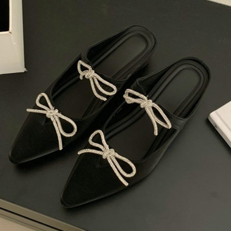 Fashion Summer New Pointed Head Shallow Mouth Butterfly Knot Anti-slip Wear-resistant Flat Shoes Low Heel Baotou Slippers